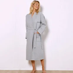 Badjas<Colombine Uniseks badjas voor volwassenen in bijenraattricot 280 g/m2, personaliseerbaar grijs