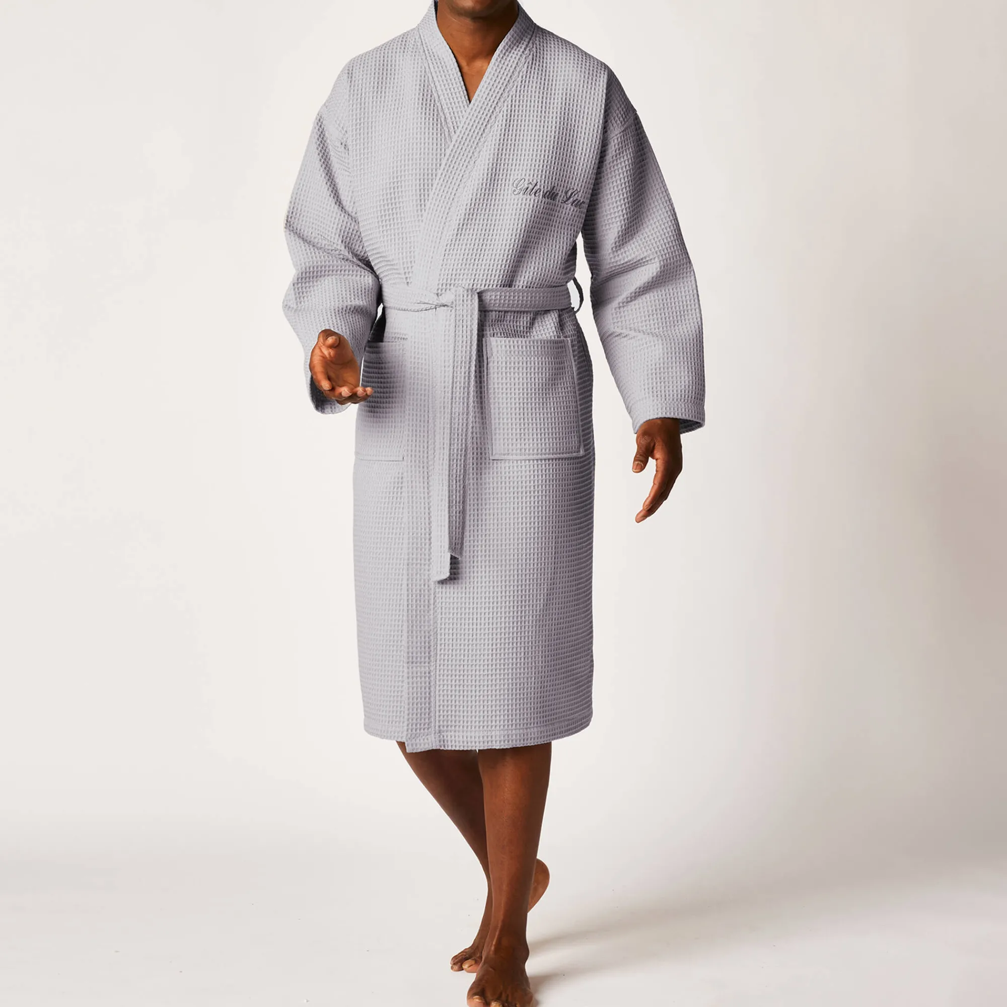 Badjas<Colombine Uniseks badjas voor volwassenen in bijenraattricot 280 g/m2, personaliseerbaar grijs