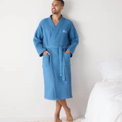 Badjas<Colombine Uniseks badjas voor volwassenen in bijenraattricot 280 g/m2, personaliseerbaar blauw
