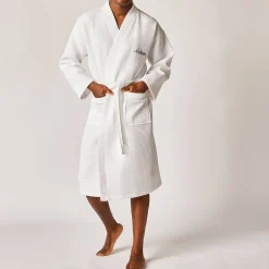 Badjas<Colombine Uniseks badjas voor volwassenen in bijenraattricot 280 g/m2, personaliseerbaar wit