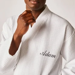 Badjas<Colombine Uniseks badjas voor volwassenen in bijenraattricot 280 g/m2, personaliseerbaar wit