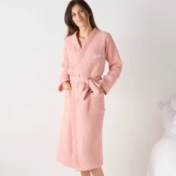 Badjas<Colombine Uniseks badjas voor volwassenen in bijenraattricot 280 g/m2, personaliseerbaar poederroze