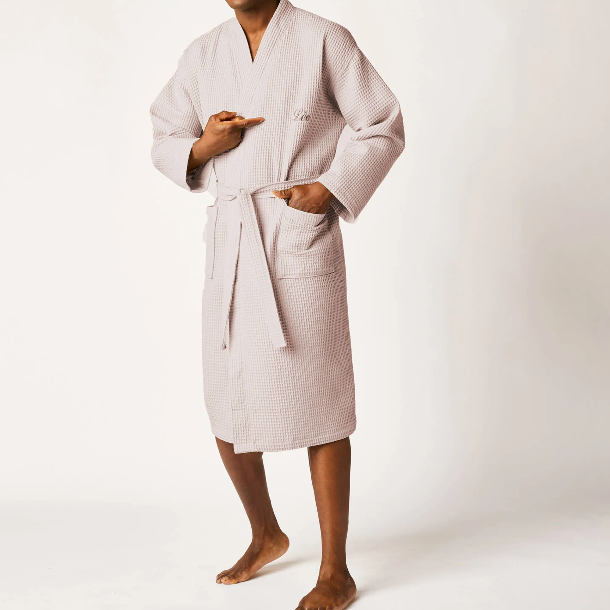 Badjas<Colombine Uniseks badjas voor volwassenen in bijenraattricot 280 g/m2, personaliseerbaar zandkleur