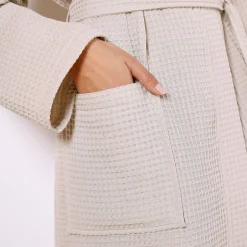 Badjas<Colombine Uniseks badjas voor volwassenen in bijenraattricot 280 g/m2, personaliseerbaar zandkleur