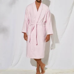Badjas<Colombine Unisex badjas voor volwassenen, veloursbadstof met sjaalkraag poederroze