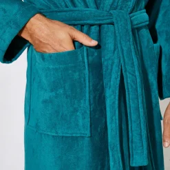 Badjas<Colombine Unisex badjas voor volwassenen, veloursbadstof met sjaalkraag eendengroen