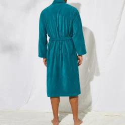 Badjas<Colombine Unisex badjas voor volwassenen, veloursbadstof met sjaalkraag eendengroen