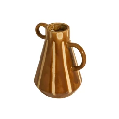 Decoratieartikel<Blancheporte Vaas in aardewerk, gekleurde strepen, 2 handvatten karamel/wit
