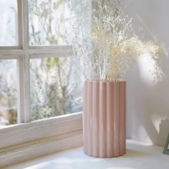 Decoratieartikel<Blancheporte Vaas in gegroef keramiek, roze