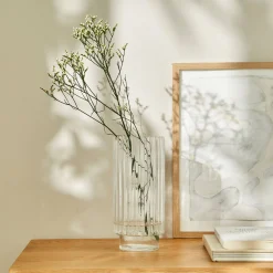 Decoratieartikel<Blancheporte Vaas in geribbeld glas transparant