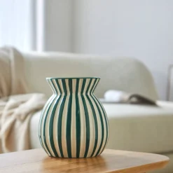 Decoratieartikel<Blancheporte Vaas in keramiek, met strepen groen/wit
