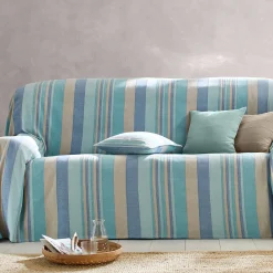 Zeildoekstof<Blancheporte Veelkleurig artisanaal geweven sprei of plaid celadon