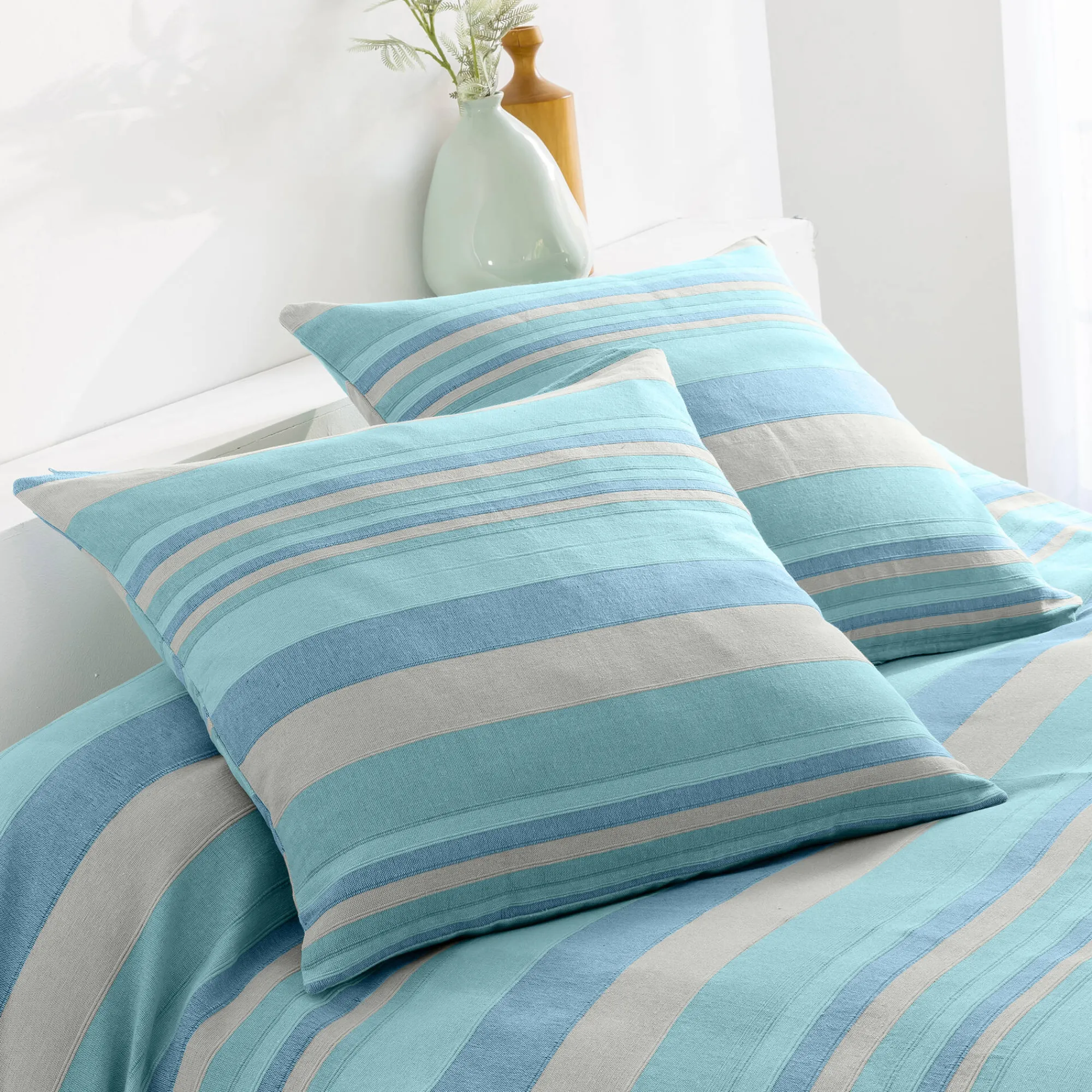 Zeildoekstof<Blancheporte Veelkleurig artisanaal geweven sprei of plaid celadon