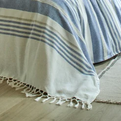 Zeildoekstof<Blancheporte Veelkleurig artisanaal geweven sprei of plaid blauw
