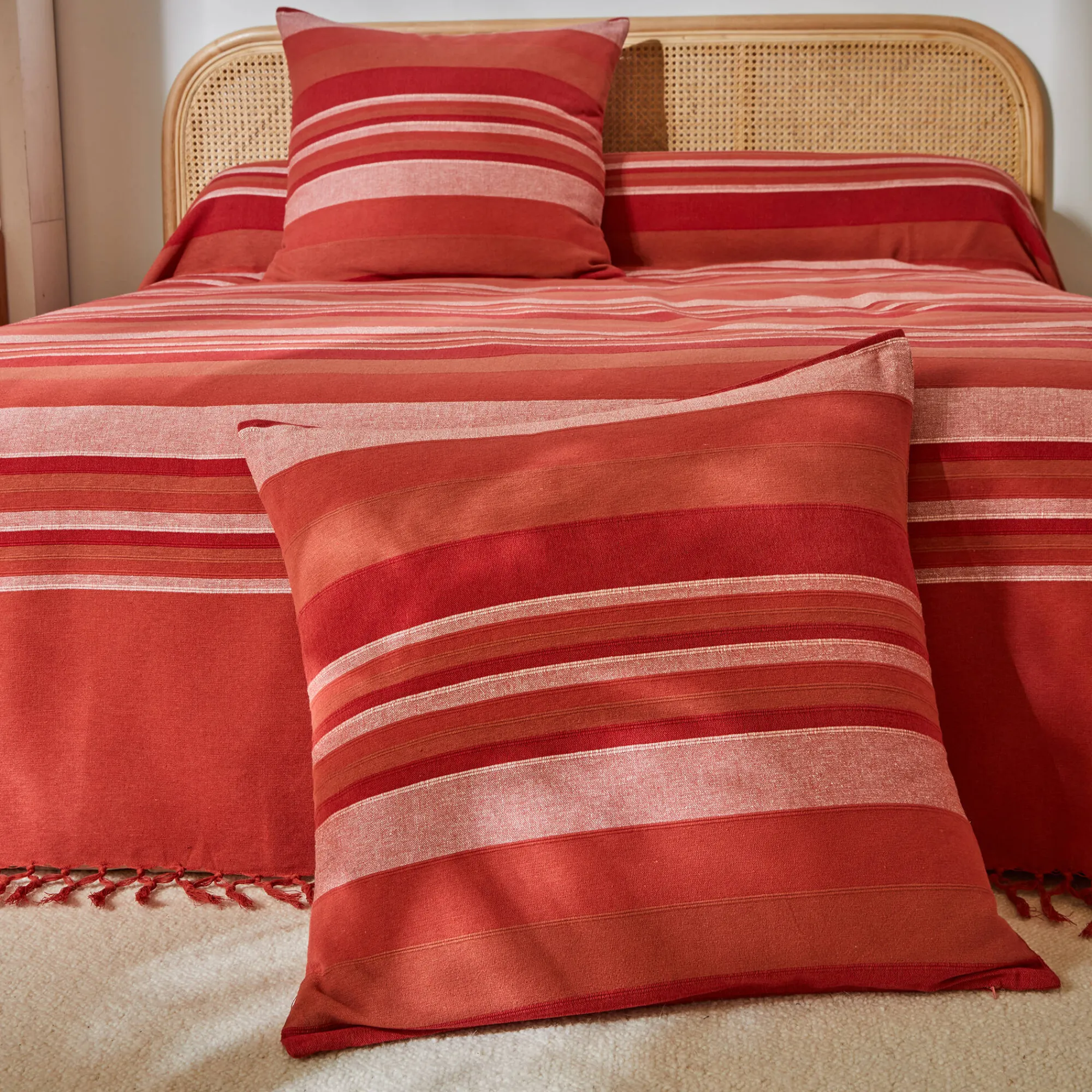 Zeildoekstof<Blancheporte Veelkleurig artisanaal geweven sprei of plaid terracotta