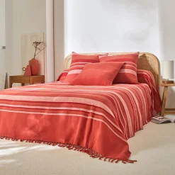 Zeildoekstof<Blancheporte Veelkleurig artisanaal geweven sprei of plaid terracotta