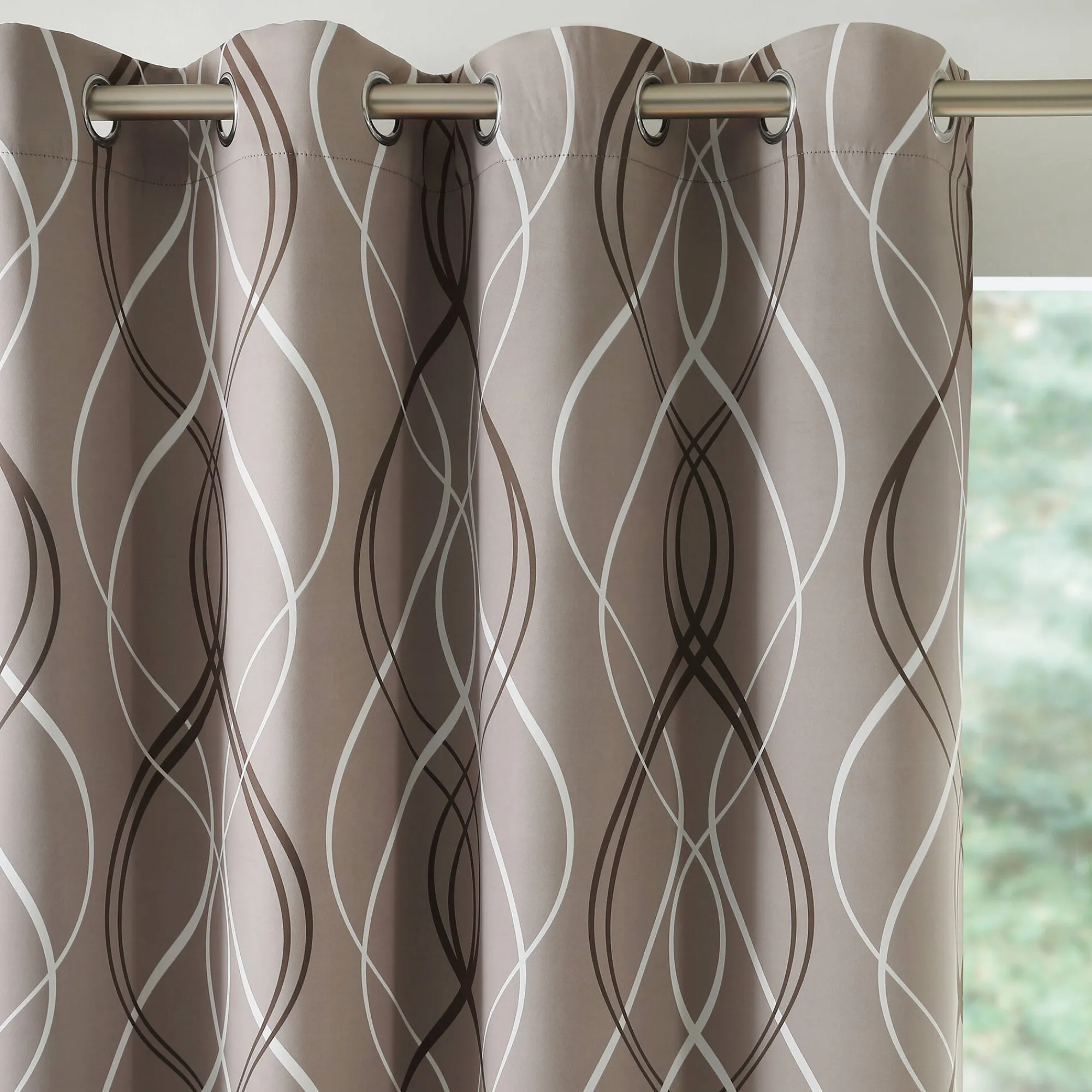Gordijn, Glasgordijn & Store<Colombine Verduisterend gordijn met golvende motieven taupe