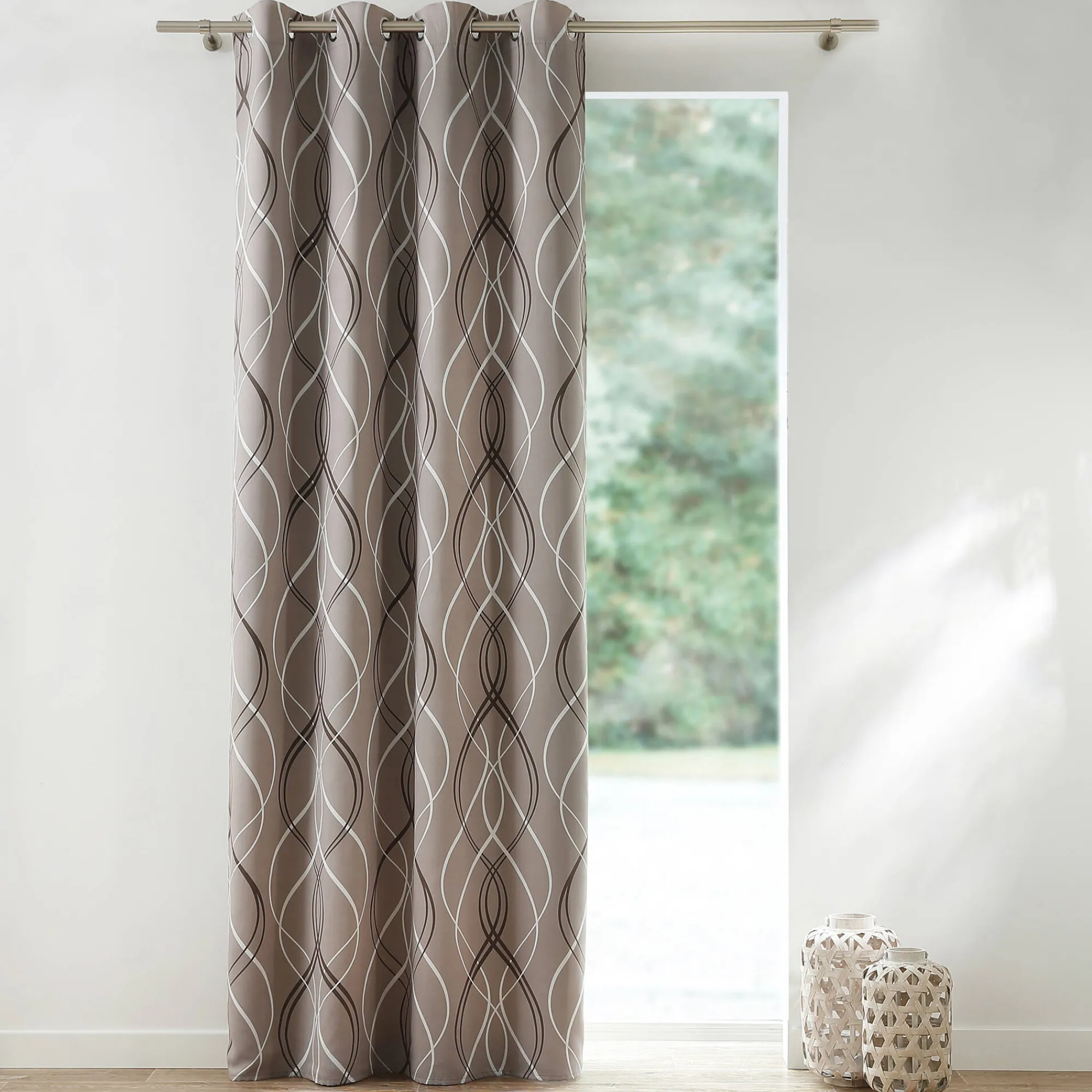 Gordijn, Glasgordijn & Store<Colombine Verduisterend gordijn met golvende motieven taupe