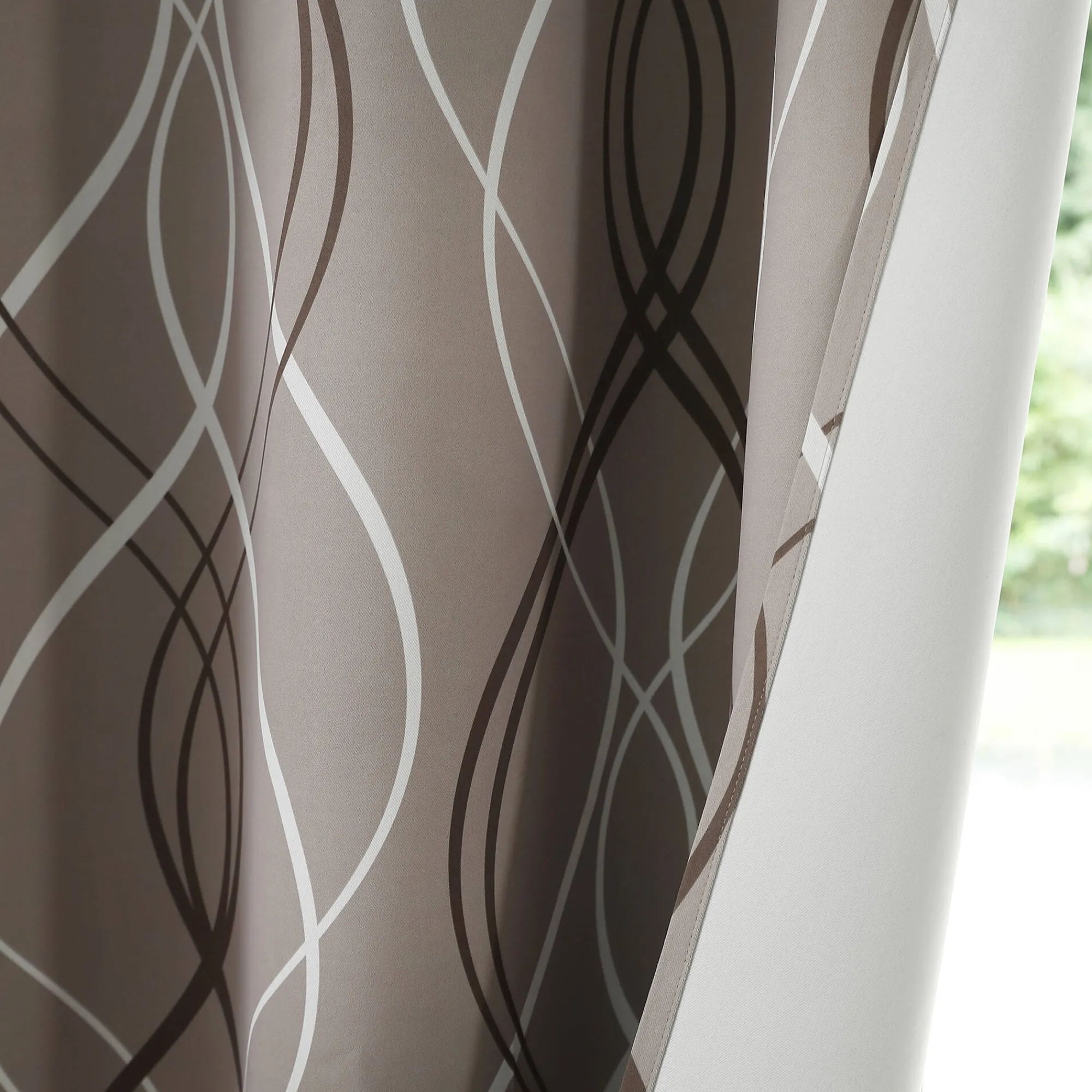 Gordijn, Glasgordijn & Store<Colombine Verduisterend gordijn met golvende motieven taupe
