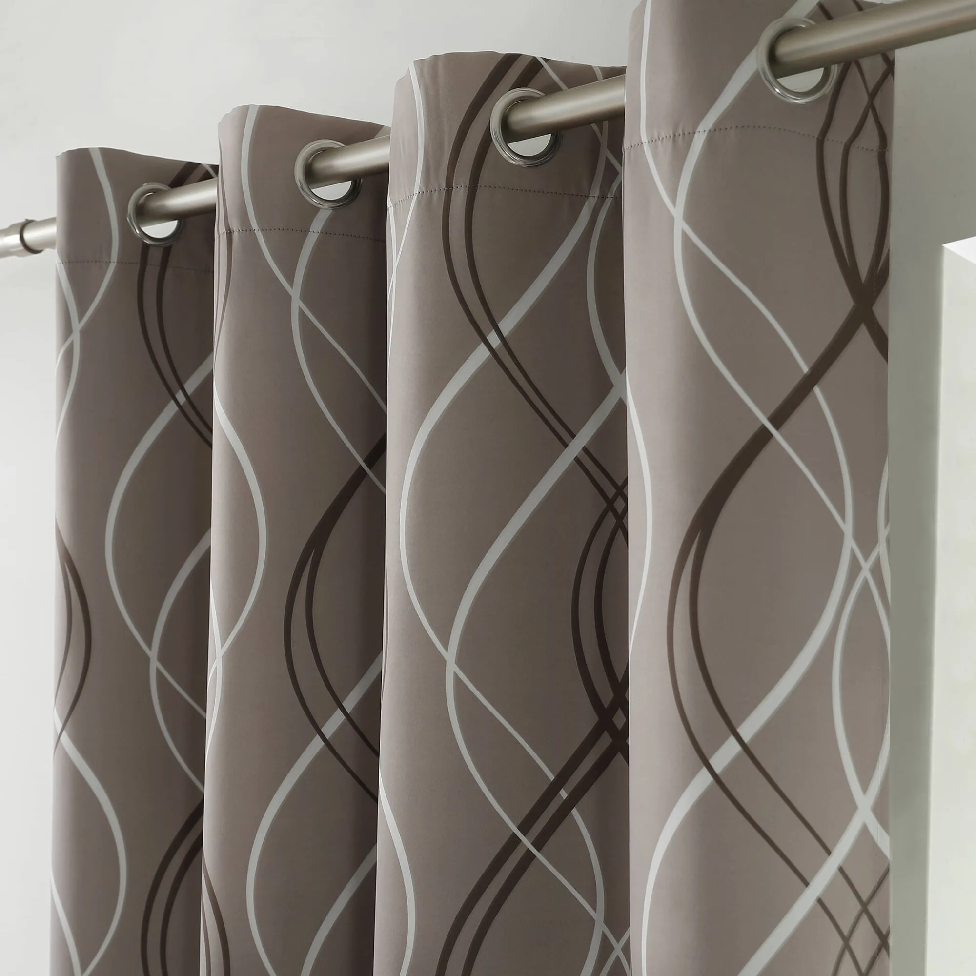 Gordijn, Glasgordijn & Store<Colombine Verduisterend gordijn met golvende motieven taupe