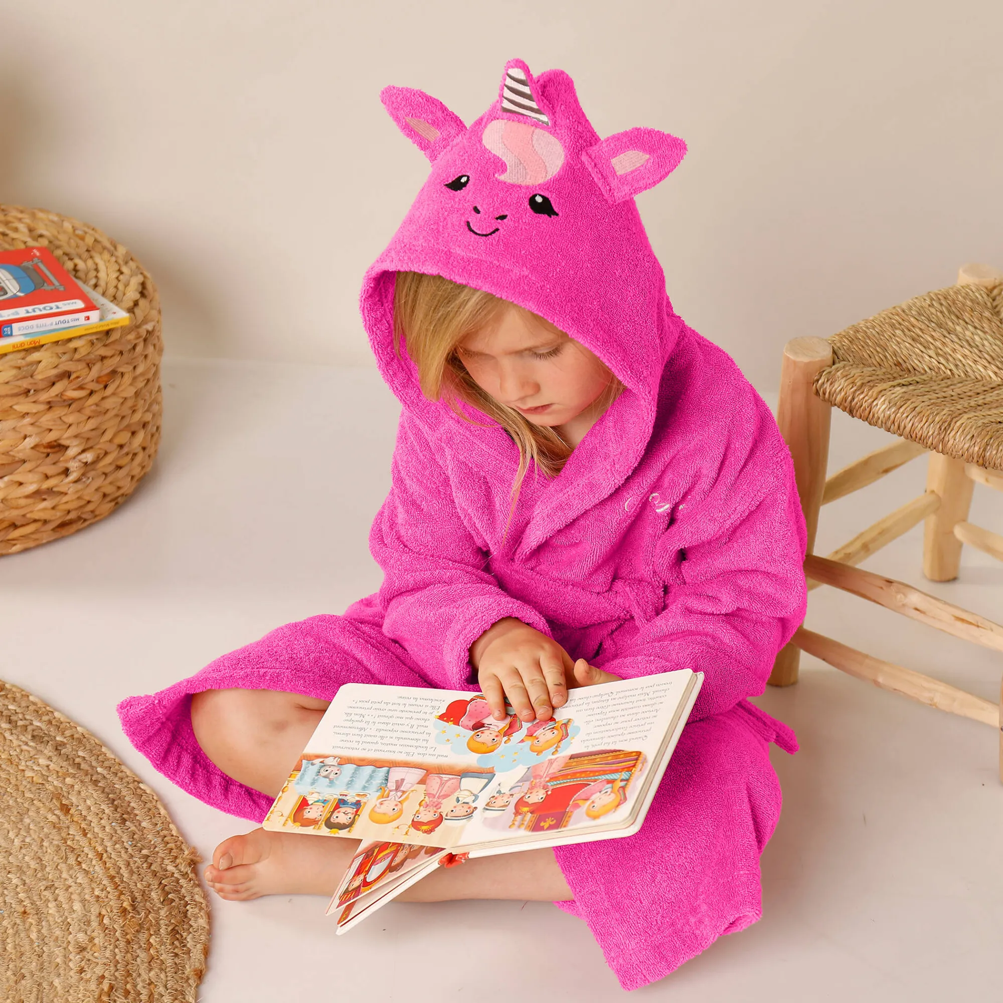 Badjas|Handdoek En Badlaken Kids<Colombine des petits Vermommingsbadjas voor kids met eenhoornmotief en kap, personaliseerbaar fuchsia
