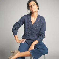 Trui En Vest<Lora Zellini Vest in ajourtricot marine