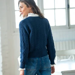 Trui En Vest<Blancheporte Vest in fantasietricot met kabelmotieven, knoopsluiting indigo
