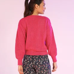 Trui En Vest<Blancheporte Vest in fantasietricot met ajour roze