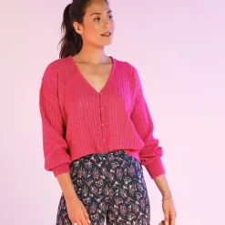 Trui En Vest<Blancheporte Vest in fantasietricot met ajour roze