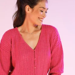 Trui En Vest<Blancheporte Vest in fantasietricot met ajour roze