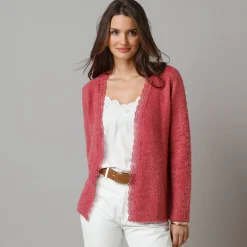 Trui En Vest<Lora Zellini Vest in harig tricot, detail in macramé rozenhout