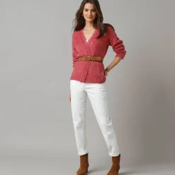 Trui En Vest<Lora Zellini Vest in harig tricot, detail in macramé rozenhout