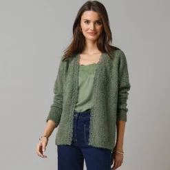 Trui En Vest<Lora Zellini Vest in harig tricot, detail in macramé groen