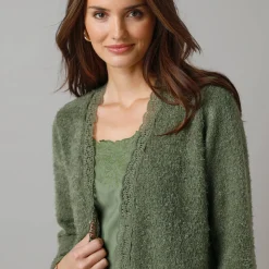 Trui En Vest<Lora Zellini Vest in harig tricot, detail in macramé groen