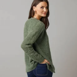 Trui En Vest<Lora Zellini Vest in harig tricot, detail in macramé groen