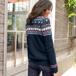 Trui En Vest<Blancheporte Vest in jacquard, gevoerd met pluchetricot marine