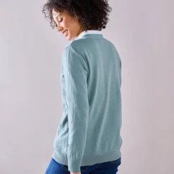 Trui En Vest<Colors&Co Vest in lamswol met V-hals en knoopsluiting grijsgroen