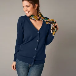 Trui En Vest<Colors&Co Vest in lamswol met V-hals en knoopsluiting marine