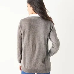 Trui En Vest<Colors&Co Vest in lamswol met V-hals en knoopsluiting chiné grijs