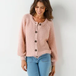 Trui En Vest<Blancheporte Vest in patenttricot met glansdraad roze