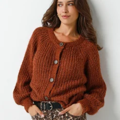 Trui En Vest<Blancheporte Vest in patenttricot met glansdraad chocolade