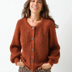 Trui En Vest<Blancheporte Vest in patenttricot met glansdraad chocolade
