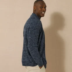 Trui En Vest<Blancheporte Vest in patenttricot met rits, 30% wol gespikkeld blauw