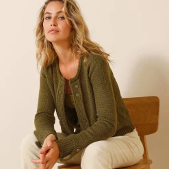 Trui En Vest<Blancheporte Vest in tricot met goudkleurige knopen bronskleur