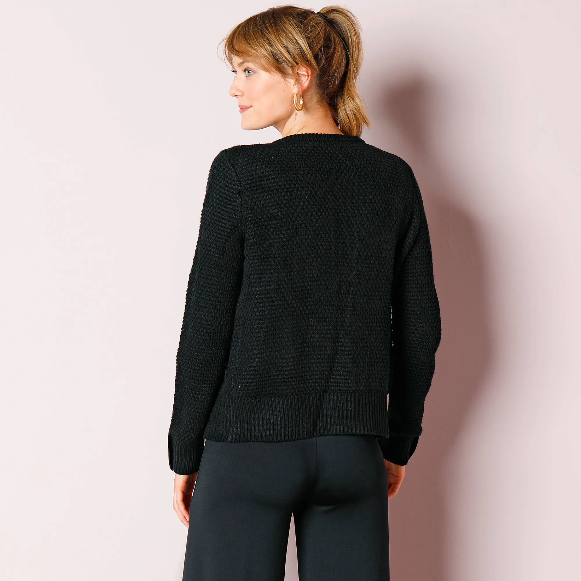 Feestoutfits Dames|Trui En Vest<Blancheporte Vest in tricot met goudkleurige knopen zwart