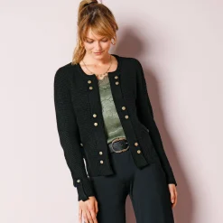 Feestoutfits Dames|Trui En Vest<Blancheporte Vest in tricot met goudkleurige knopen zwart