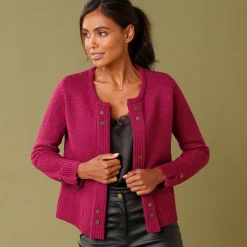 Trui En Vest<Blancheporte Vest in tricot met goudkleurige knopen violine