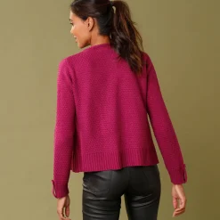 Trui En Vest<Blancheporte Vest in tricot met goudkleurige knopen violine
