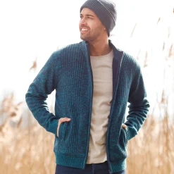 Trui En Vest<Blancheporte Vest in tricot met opstaande ritskraag, lijfje met fleecevoering gespikkeld eendenblauw