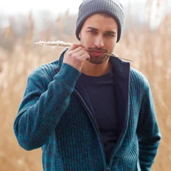 Trui En Vest<Blancheporte Vest in tricot met opstaande ritskraag, lijfje met fleecevoering gespikkeld eendenblauw